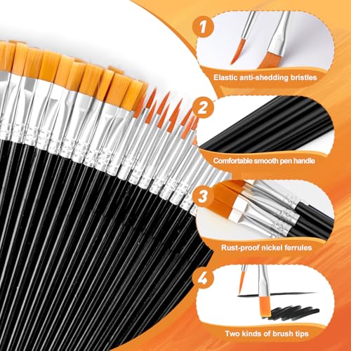 AROIC Small Paint Brushes Bulk,160 Pcs Black Nylon Hair Paint Brushes - color: Black, size: 80 Flat + 80 Round
