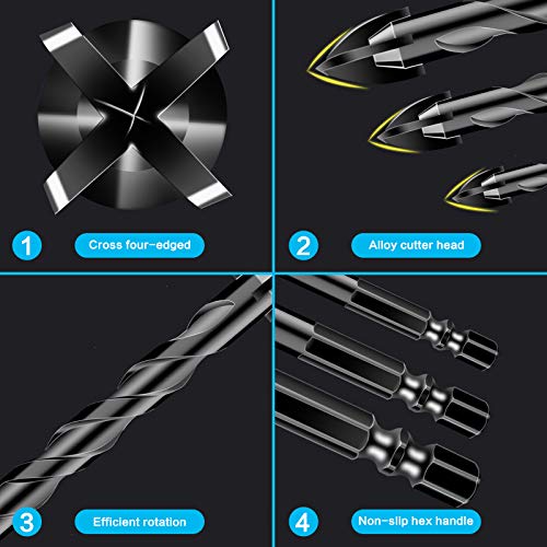 11-pc Carbide Masonry Concrete Drill Bit Set for Stone Tile Brick Ceramic Glass Metal Sheet Plastic Wood, Quick Change 1/4" Hex Shank, Size 3/16" 1/4" 5/16" 3/8" 1/2" with Storage Case - size: 11 Piece 3/16"-1/2" Drill Bit Set