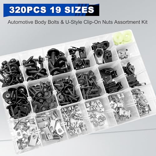 320PCS Car U Nuts and Bolts Body Fender Bolts Extruded Clip-on Nuts