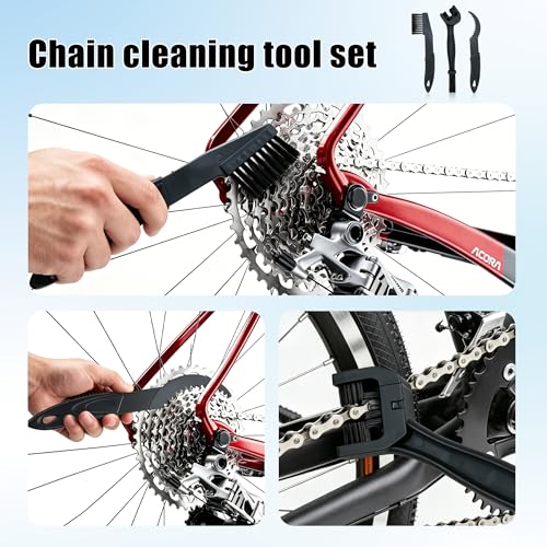 17PCS Bike Cleaning Kit, Bicycle Cleaner Toolbox with All-Weather Chain Lube, Chain Scrubber, Degreaser, Body Cleaner, Brushes, Sponge, Towel & Gear Floss for MTB/Mountain/Road/E Bikes