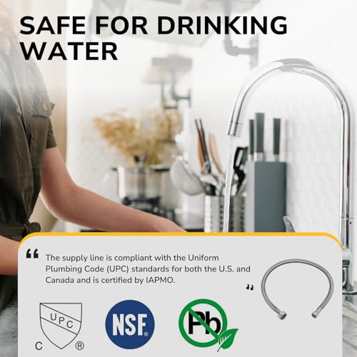 20" Faucet Supply Line, 3/8 inch Comp x 1/2 inch FIP Faucet Connector, Braided Stainless Steel Faucet Hose for Bathroom Sink and Kitchen, Leak-Resistant cUPC Certified Water Supply Line, 2 Pack - size: 20inch