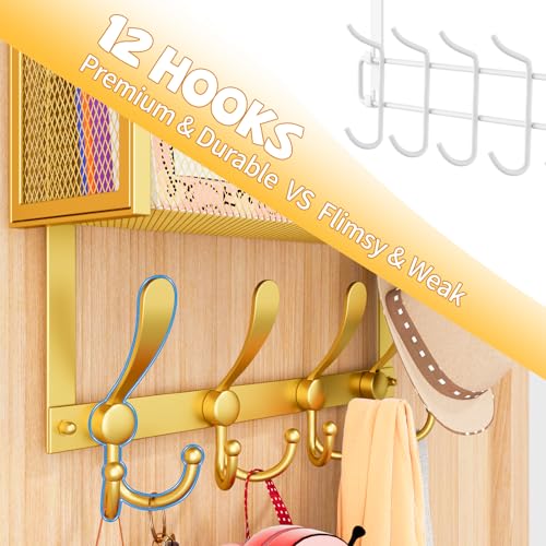 Kaiferty Over The Door Hooks Organizer, Coat Rack Over The Door Storage Hanger Towel Rack, Back of Door Storage Organizer for Bathroom,Bedroom,Kitchen,Office (Gold, 4-Tier) - color: Gold, size: 4-Tier