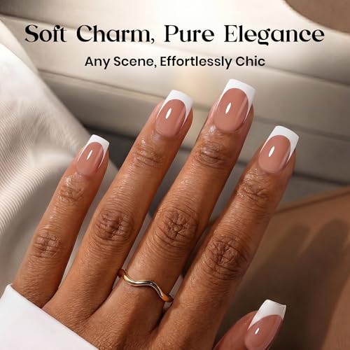 Beetles Brown French Tip Press on Nails - Short Square, 64 PCS 16 Sizes - color: 1D - French in Brown Base - S