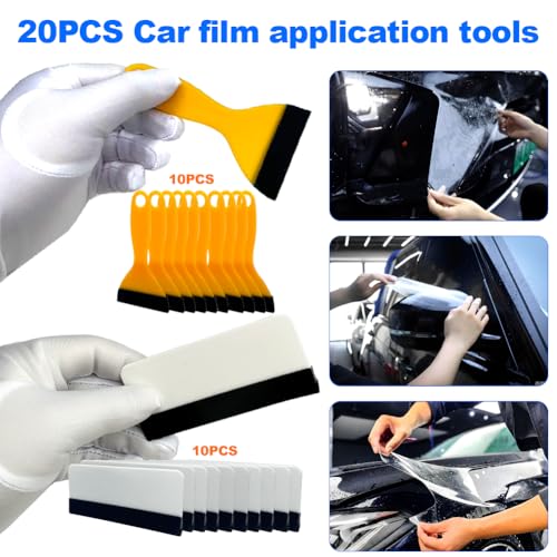 Black Felt Edge Squeegee Tool,Car Vinyl Film Wrapping Decal Glass Window Tint,Wallpaper Sticker Installation Spatula, Patching Putty Paint Flexible Small Plastic Scraper(Yellow 10Pcs,White 10Pcs) - size: Yellow 10PCS,White 10PCS