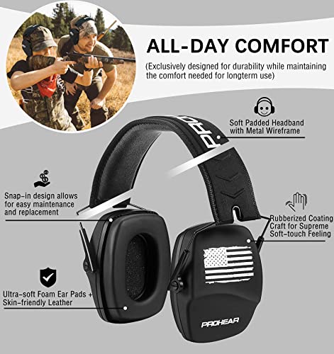 PROHEAR 016 NRR 26dB Shooting Ear Protection, Slim Passive Earmuffs - color: Black F