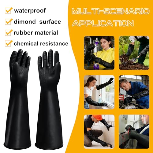 22" Upgraded Latex Gloves Chemical Resistant Glove Safety Work Long Gauntlets, Reusable Heavy Duty Long Rubber Gloves Dishwashing Gloves, Industrial Safety Gloves for Men - color: 22 Inch