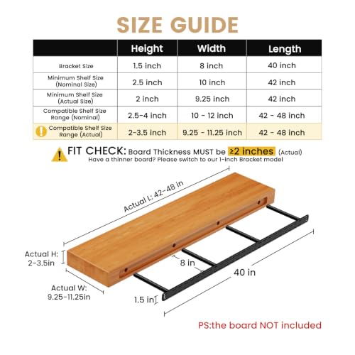2pcs Floating Shelf Hardware Heavy Duty Hidden Shelf Brackets Support,Wall Mounting Invisible Floating Shelves Bracket with Jig (40" x 8" x 1.5") - size: 40" x 8" x 1.5"
