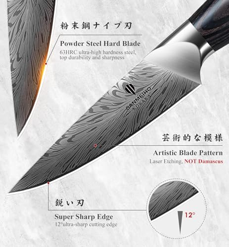 Kitchen Paring Knife 4“, Japanese Powder Steel 63 HRC - size: 4"