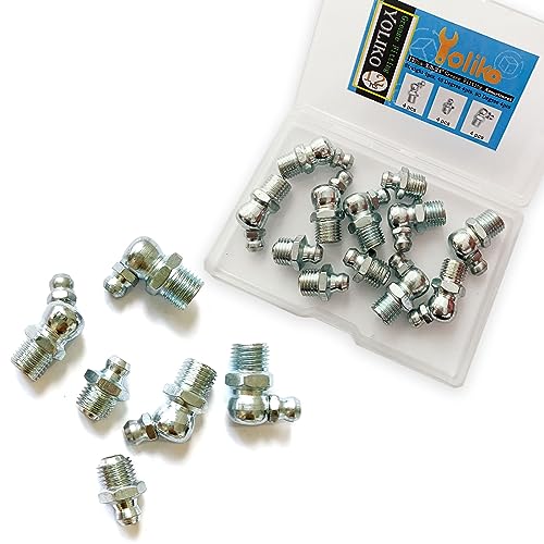 3/8"-24 12Pcs Grease Fitting Assortment - Straight 45 90 Degree Zerk Fittings, Galvanized Steel for Industrial/Agricultural Machinery, Cars, Ships - size: 3/8"-24 12Pcs