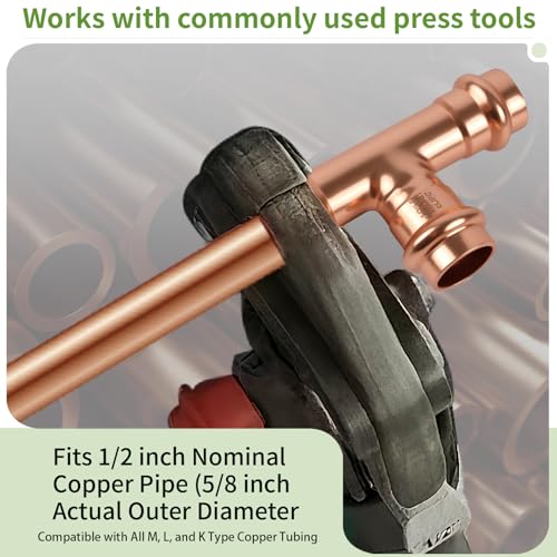 1/2 Inch Copper Press Tee – PxPxP 3-Way Pipe Fitting, 1/2'' Press Fittings Compatible, Lead-Free Copper Plumbing Fittings for Potable Water – 10 Pack - size: 1/2" copper press tee-10P