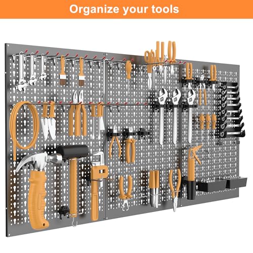 WALMANN Metal Pegboard, Wall Tool Organizer Board with Hooks, 24x48 in - color: Black