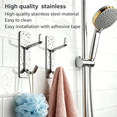 5Pcs Adhesive Wall Towel Hooks, No Drill Waterproof Bathroom Shower Hooks - color: Silver
