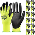OKIAAS PU Coated Work Gloves Men, Ultra Grip & Lightweight, 12 Pairs Bulk - color: Yellow (12 Pairs), size: Medium