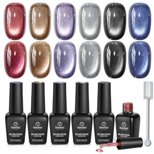 Beetles Cat Eye Gel Nail Polish Set, 6 Colors Glitter Gel Nail Kit - color: 0-0-Cute Cat Eyes