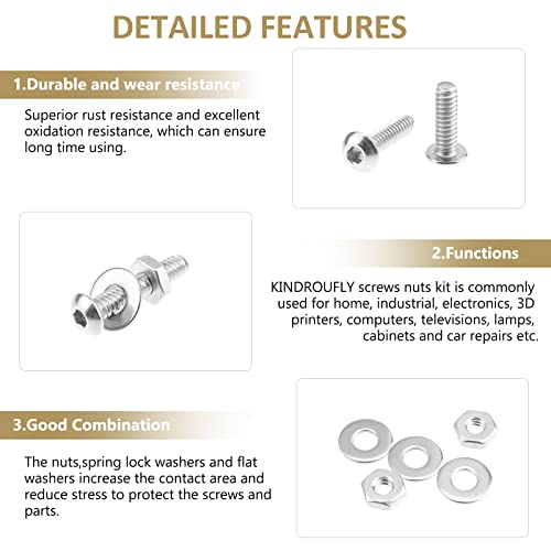 152 Pieces #10-24 x 1/4", 5/16", 3/8", 1/2", 5/8", 3/4", 1", 1-1/4", Button Head Socket Cap Screws Nuts Washers Assortment Kit, 304 Stainless Steel, Fully Machine Thread - size: #10-24, style: Button Head