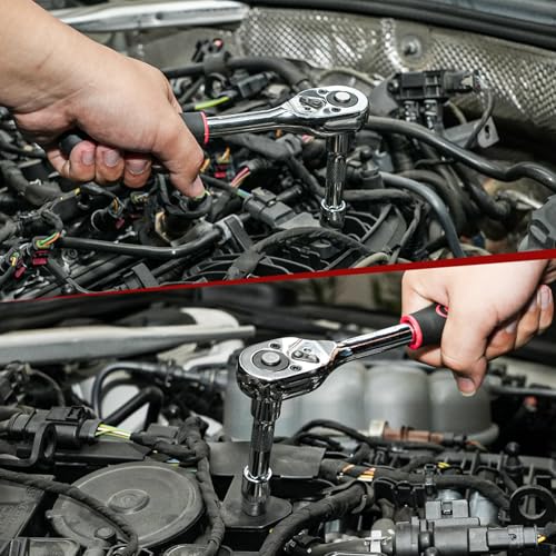Egofine 34 Pieces 3/8 inch Drive Socket Ratchet Wrench Set, with Socket Set Metric/SAE and Extension Bar for Auto Repairing and Household, with Storage Case - color: Chrome