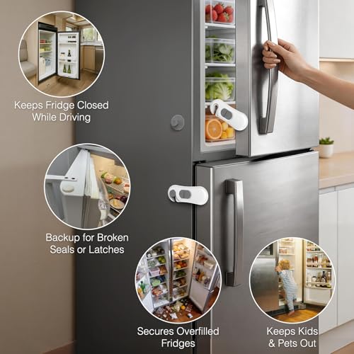 RV Refrigerator Door Latch for Travel&Camper, 5 Pack No Tools Need or Drill Fridge Door Lock, One-Handed Operation Freezer Lock to Keep Door Closed (Not Compatible with Built-In RV Fridges)