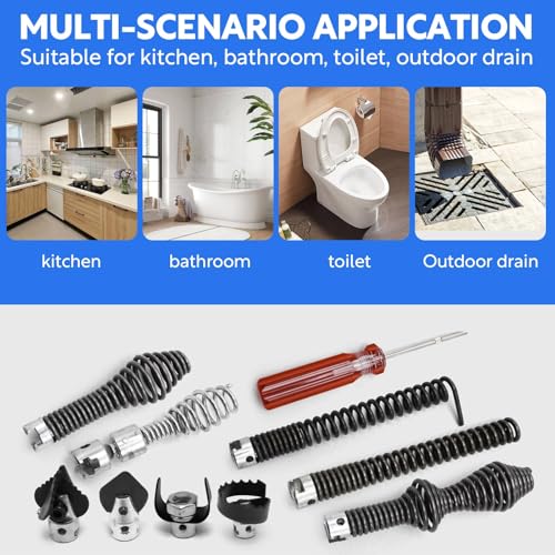 10-Piece Drain Snake Drill Attachment Kit，Drain Auger Cutter Kit,Compatible with K-400,C-4,C-6,C-7,C-8,and C-9 Models， Includes 4 Cutters and 5 Spirals