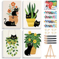 4 Pack Paint by Numbers Kit for Adults with Frame, Black Cat & Green Plant - color: OP4FUS2506-04