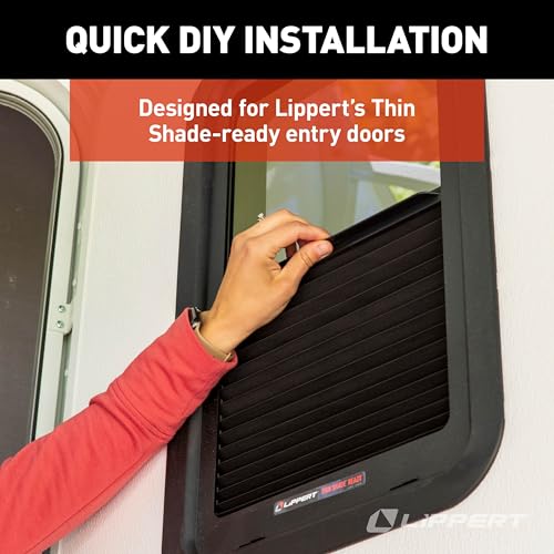 Lippert Thin Shade EcoCell Snap-On RV Window Shade for Prepped Entry Doors with Sun-Blocking Protection, Easy Sliding Operation, Quick Installation - 2025009147