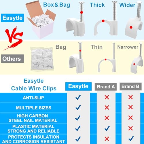 Cable Wire Clips 4mm 6mm 8mm 10mm Cable Management RG6 RG59 CAT5 CAT6 RJ45 Electrical Ethernet Dish TV Speaker Wire Cord Tie Holder Single Coaxial Nail Clamps (Pack of 400) - size: 400 Pcs