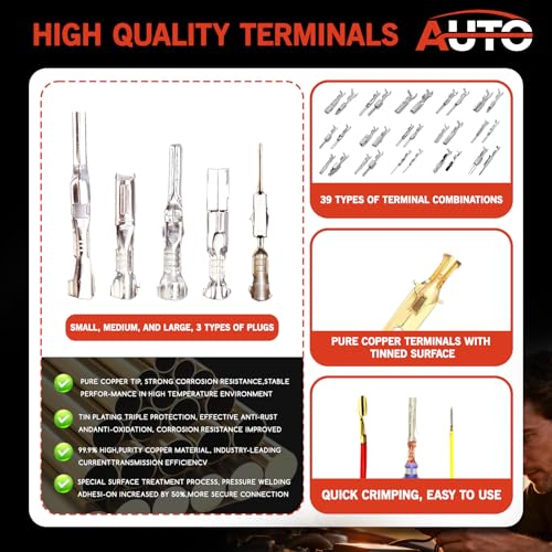 480Pcs 39 Type Car Electrical Wire Terminal Pin Connector Kit 0.6/1.2/1.5/1.8/2/2.2/2.3/2.5/2.8/3.5/4.8mm Wire Terminal Pin Removal Male Female Crimp Pins Non-Insulated Plug