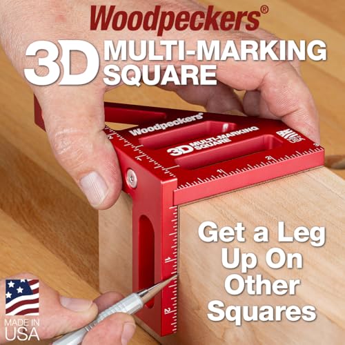 Woodpeckers 3D Multi-Marking Square, Inch Version, USA Made, Feature Packed Aluminum Woodworking Square for Layout, Joinery, Assembly Check - style: Inch