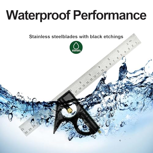 Combination Square Carpentry Tools with Metal-Body, Stainless Steel Blade Ruler, Accurate Woodworking Measure Square with Carpenter - color: Green