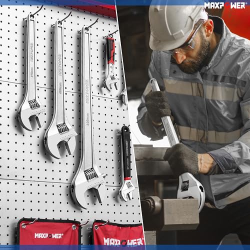 MAXPOWER 24" Adjustable Wrench, 2.4" Jaw Opening, Tapered Handle | Heavy Duty Large Adjustable Wrench Ideal for Plumbing, Nuts, and Pipes Fitting, SAE/Metric Scales - size: 24"