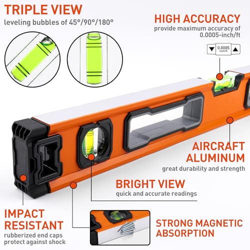 5-Piece Spirit Level Set, 10", 16", 24", 32", 48" Level Set with Magnetic Torpedo Level