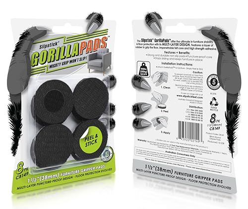 Slipstick GorillaPads CB149 Non-Slip Furniture Pads/Rubber Grippers (Set of 8) Self-Adhesive Furniture Feet Floor Protectors, 1-1/2 inch Round, Black (Pack of 2) - size: 1-1/2" Round (Pack of 2)