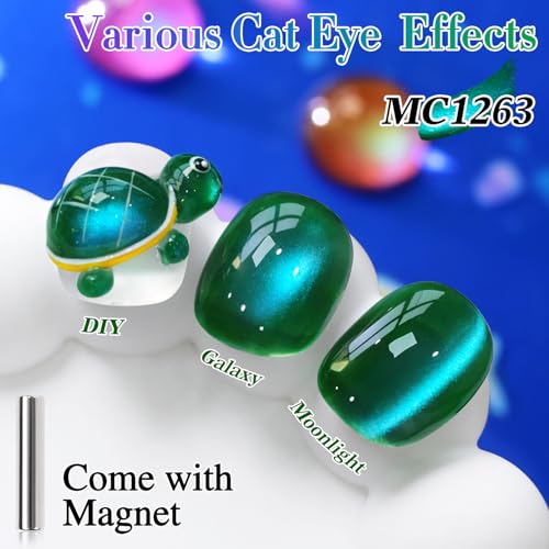 Double Rhythm Jelly Glass Cat Eye Gel Polish with Magnet 15ML Holographic Glitter Shimmer Translucent Sheer Color Magnetic Nail Polish Salon DIY at Home (Dark Green-MC1263) - color: Aurora Dark Green