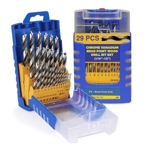 Brad Point Spiral Drill Bit Set, Sizes 1/16″–1/2″, 29 Pcs - size: 1/8 in to 1/2 in