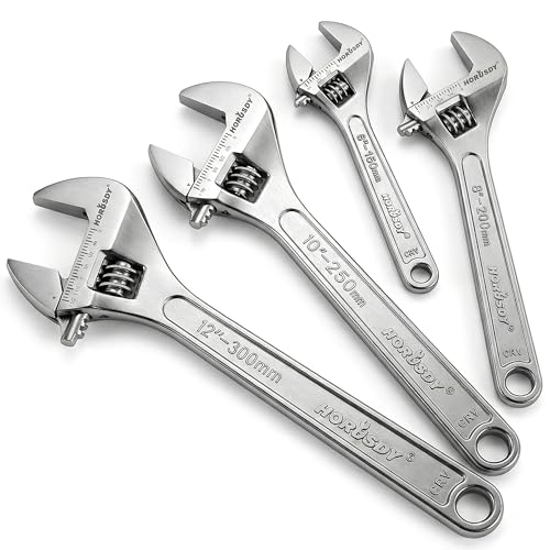 HORUSDY 4-Piece Adjustable Wrench Set, CR-V Steel, Adjustable Wrenches Set(6-inch, 8-inch, 10-inch, 12-inch) - style: 4pcs Adjustable Wrench Set