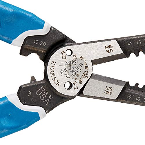 Klein Tools K12065CR Wire Stripper / Cutter / Crimper Tool, Made in USA, for Cutting, Stripping, Crimping, Twisting (8-18 AWG solid, 10-20 AWG stranded)