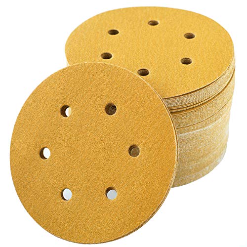 6-Inch 6-Hole Hook and Loop Gold Sanding Discs 120-Grit, 100-Pack - style: 120 Grit