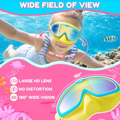 Seago Kids Swim Goggles with Nose Cover 2 Pack for 3-14 Anti-Fog Clear View - color: Yellow & Pink