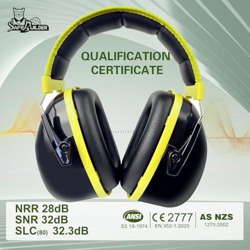 SAFEBUILDER Ear Protection Ear muffs Noise Reduction NRR 28dB Adjustable Hearing Protection for Working Mowing SK-06P - color: Black Cb Green