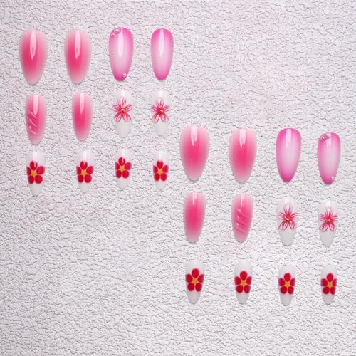 Press on Nails Almond - Medium French Tip Fake Nails with Embossed Designs, Glossy Finish Reusable False Nails with Glue Tabs - 24Pcs Nail Kit for Women Manicure (3D Embossed design 17) - color: 3D Embossed design 17