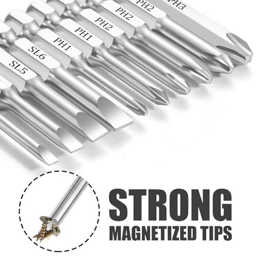 NAUIX 10Pcs Magnetic Screwdriver Bit Set, Phillips Slotted, 2-Inch - style: 10 Piece Slotted Phillips Bits