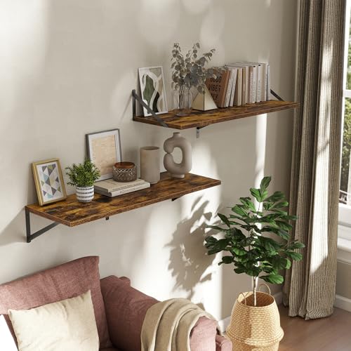 Acovy Deep Floating Shelves Wall Mounted, 36"x12" Brown Wood Shelves with Brackets Set of 2 for Bedroom, Living Room, Bathroom, Kitchen, Office - Storage & Display Shelf for Decor, Books, Plants - color: Rustic Brown, size: 36"Wx12"D-2pcs