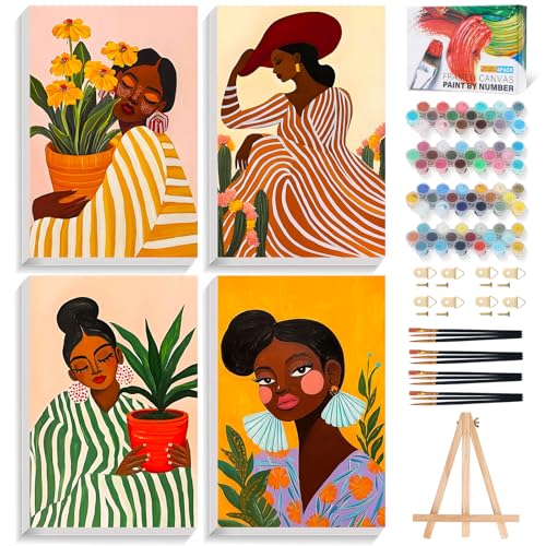 Okarina 4 Pack Paint by Numbers Kit for Adults with Frame, African Women - color: OP4FUS2510-01