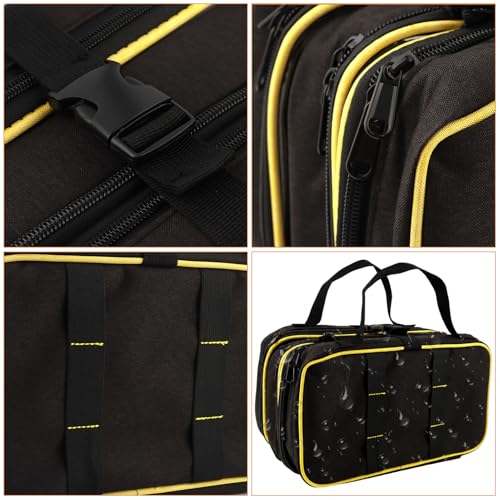 Roll Up Tool Bag with 2 Handle Wraps, Foldable Tool Roll Bag with 3 Translucent Zipper Compartments, Portable Oxford Cloth Small Tool Bag