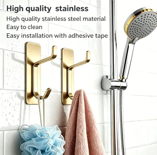 5 Pack Self Adhesive Wall Hooks Key Hook Stainless Steel Towel Hook -Gold - color: Gold