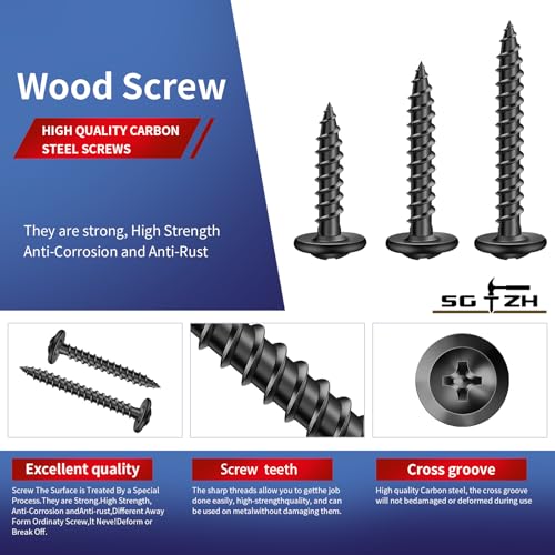 #8 x 1/2" Wood Screw 500Pcs Alloy Steel Standard Thread Truss Head Fast Self Tapping Black Oxide by SG TZH - color: Black - Alloy Steel, size: #8 x 1/2"