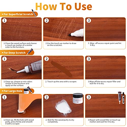 Wood Floor Scratch Repair - Set of 39 - Hardwood Floor Repair Kit Wood Filler Putty, Wood Markers Furniture Repair Kit Touch Up Pens for Scratch Stain Hole, Restore Laminate Vinyl Veneer Cabinet