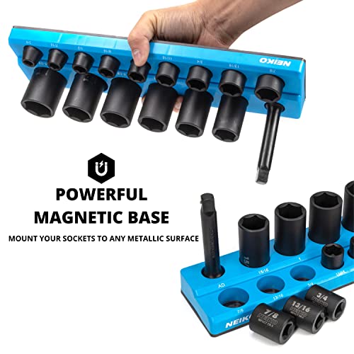 NEIKO 03976A Magnetic Socket Holder, 1/2” Drive, 3/8”- 15/16” SAE, Shallow & Deep Sockets Tray, Standard Socket Set Organizer, Socket Organizers for Toolboxes Trays, Scratch Free Mounting - size: 16 Hole Magnetic Organizer, 3/8 - 1-1/4", style: 1/2" Drive