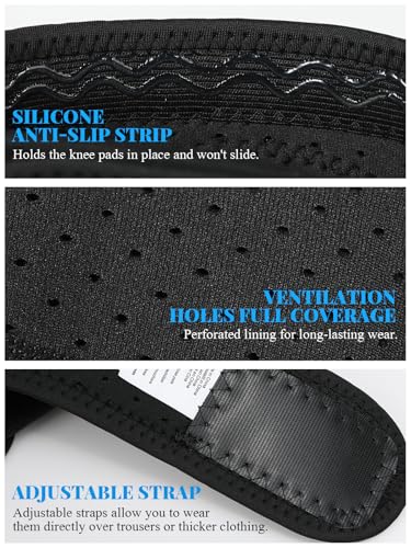 Knee Pads Men/Women for Gardening 20mm EVA Foam,Adult knee pads for Cleaning Construction Work Volleyball, Football Dance, Adjustable Straps Non-Slip Straps (Black)