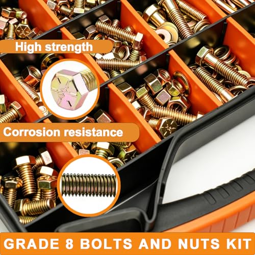 859PCS Grade 8 SAE Bolt Assortment Kit with Storage Box, Heavy-Duty Yellow Zinc Plated Alloy Steel Hex Bolt Set, Nuts with Flat & Lock Washers (1/4-20,5/16-18,3/8-16,1/2-13) for Home Improvement - size: 859pcs 1/4-20,5/16-18,3/8-16,1/2-13