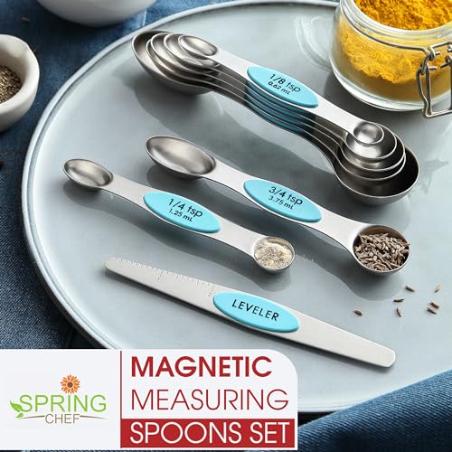 Spring Chef Stainless Steel Magnetic Measuring Spoons Set of 8, Aqua Sky - color: Blue (Aqua Sky), size: 1-Pack